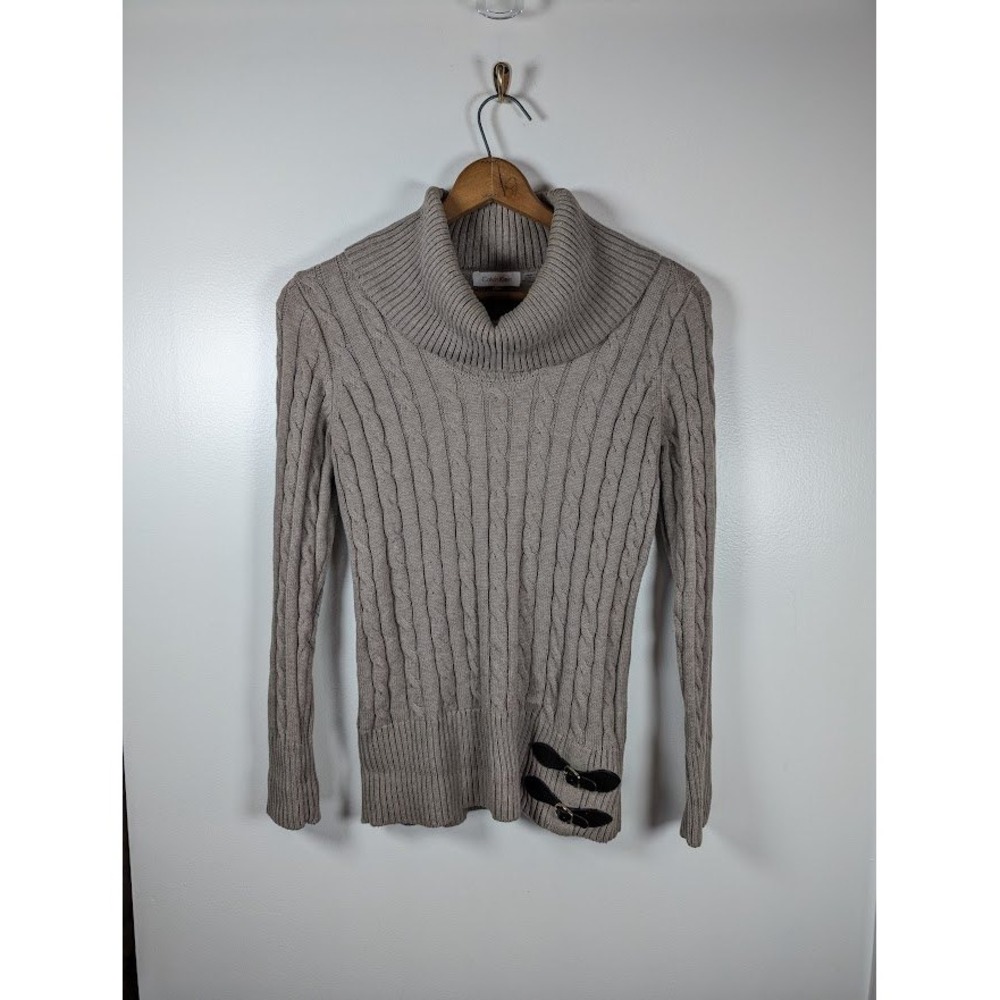 Calvin‎ Klein Sweater Size Small Cable Knit Cowl Neck Academia Preppy Fisherman